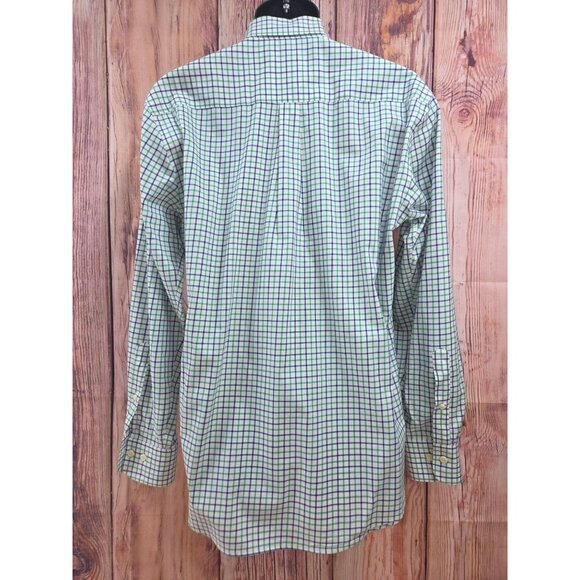Peter Millar Mens Medium Green & Blue Check Dress Shirt 100% Cotton - Picture 2 of 7